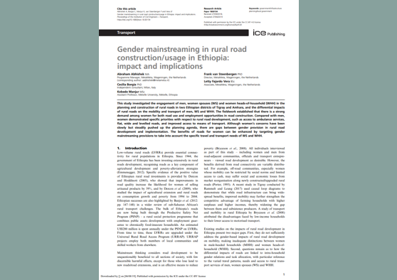 Frontpage manual: Gender mainstreaming in rural road construction/usage